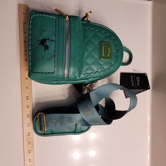 Bambi Loungefly X Disney Green Quilted Pattern Crossbody Sling Matching Coin Bag - Picture 8 of 16